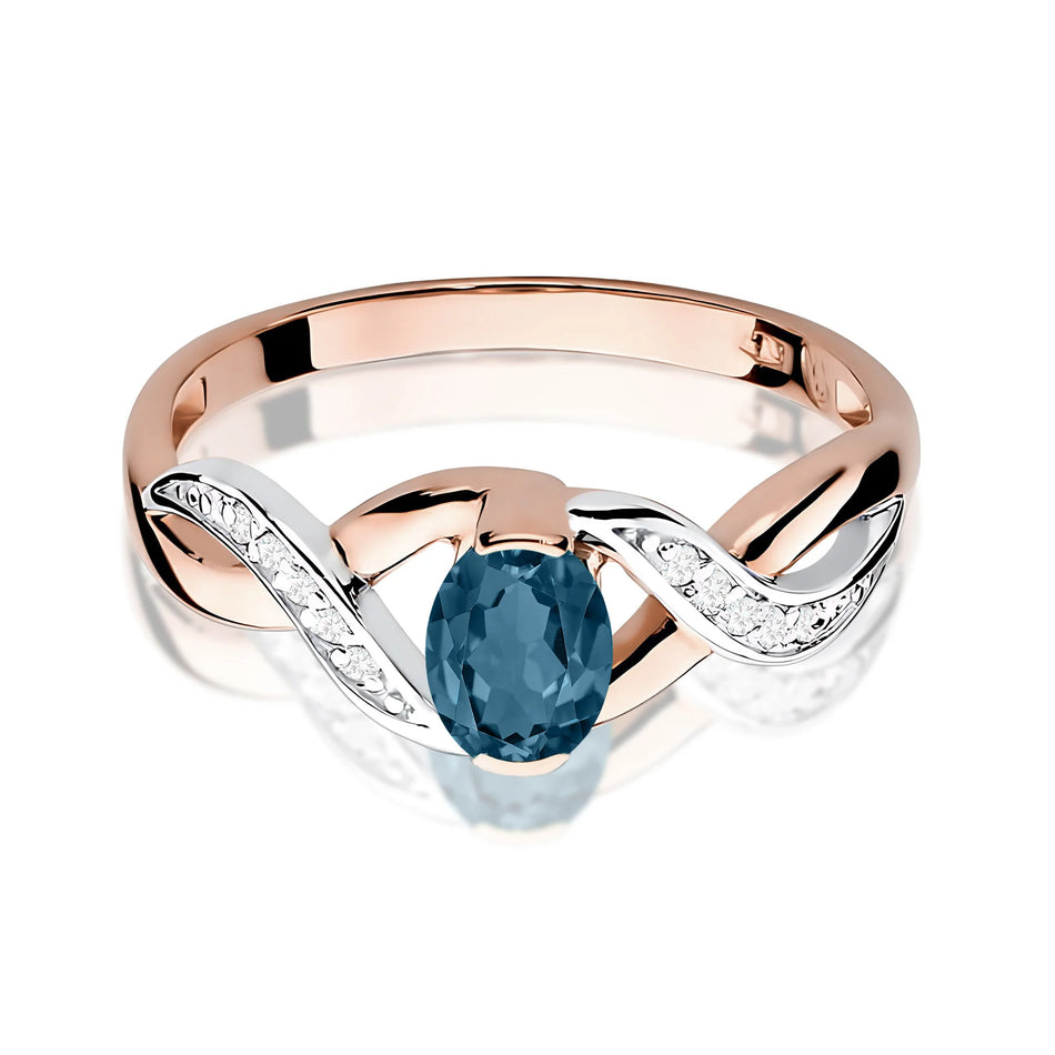 Gold Ring with 0.50ct Topaz London Blue and 0.05ct Diamonds