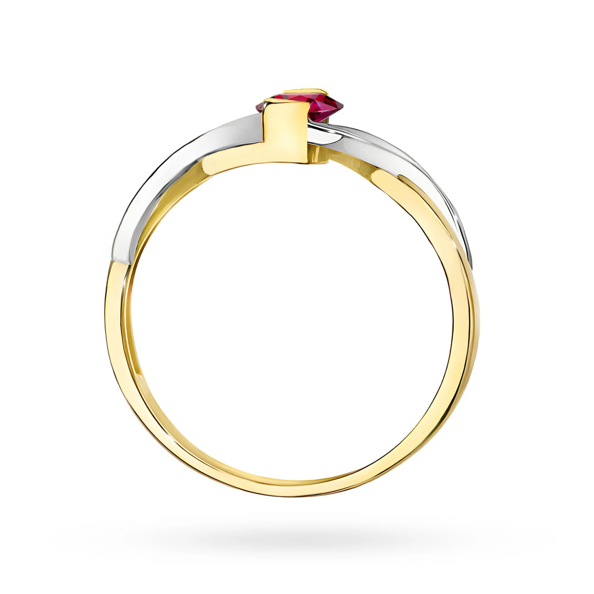Unendlichkeitsring aus 585er Gelbgold mit ovalem Rubin 0,60 ct und Diamanten 0,05 ct