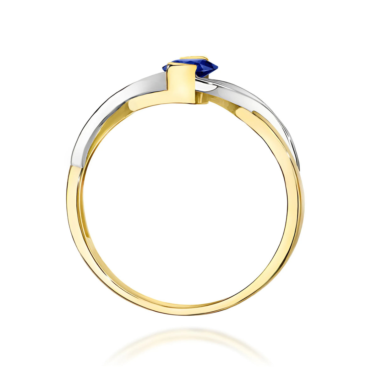 Unendlichkeitsring aus 585er Gelbgold mit ovalem blauem Saphir 0,70 ct und Diamanten 0,05 ct