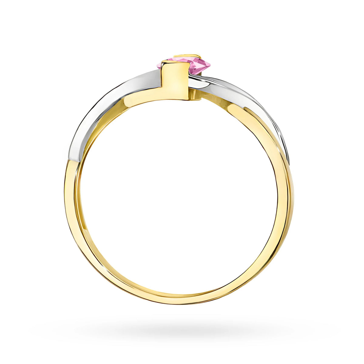 Unendlichkeitsring aus 585er Gelbgold mit ovalem rosa Saphir 0,45 ct und Diamanten 0,05 ct