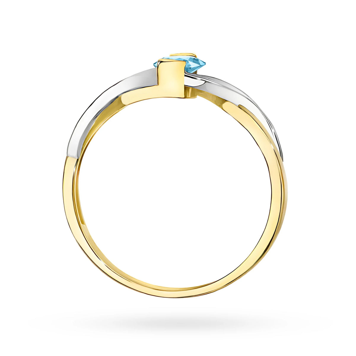 Unendlichkeitsring aus 585er Gelbgold mit ovalem Swiss-Blue-Topas 0,50 ct und Diamanten 0,05 ct