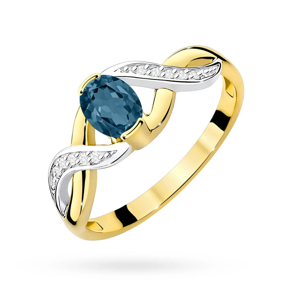 Goldring mit 0,50 ct London-Blauer Topas und 0,05 ct Diamanten