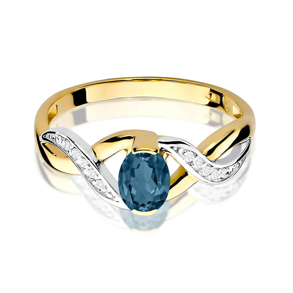 Gold Ring with 0.50ct Topaz London Blue and 0.05ct Diamonds