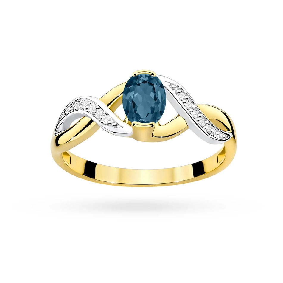 Goldring mit 0,50 ct London-Blauer Topas und 0,05 ct Diamanten