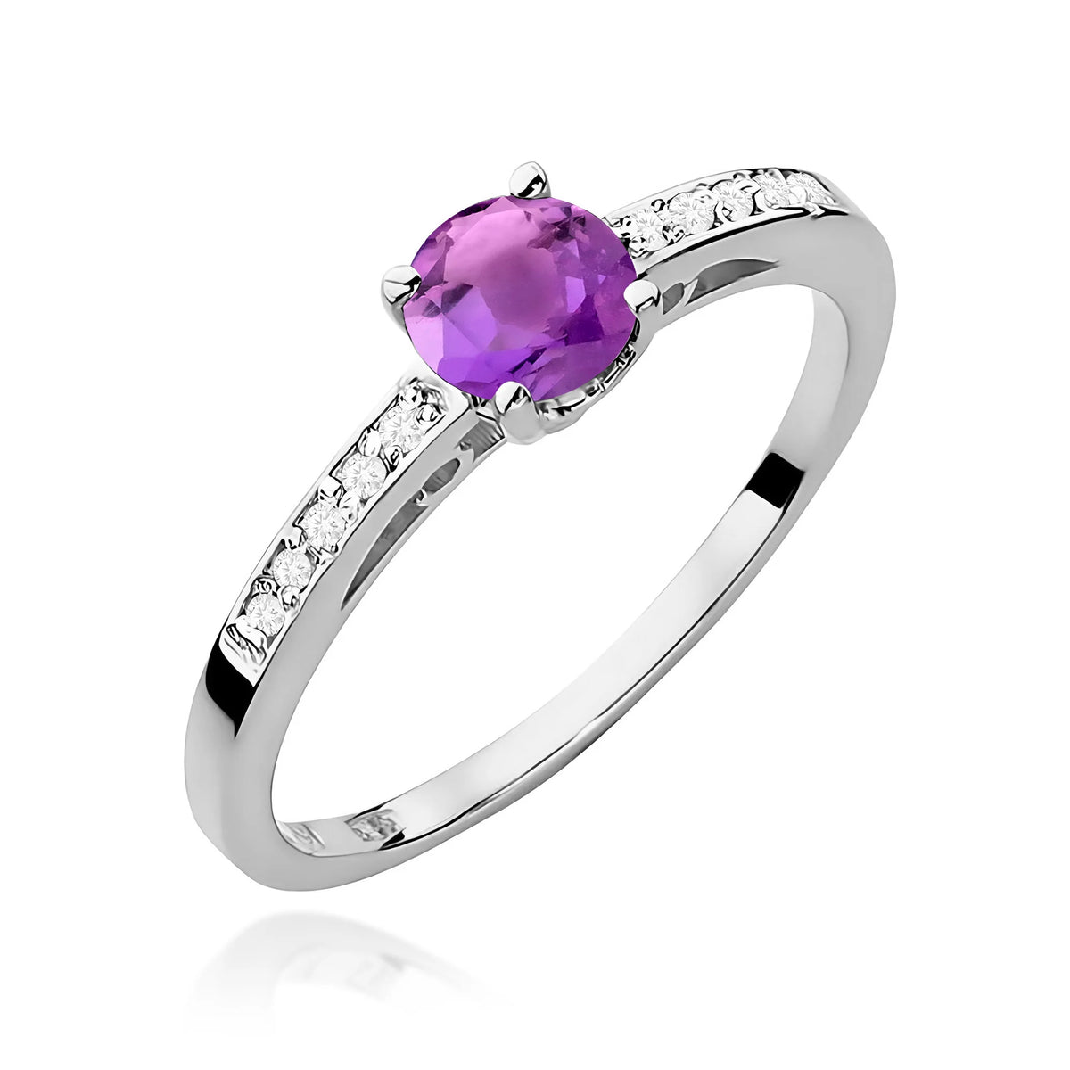 Ring mit diamantbesetzten Ringschultern aus 585er Weißgold mit 0,50 ct Amethyst und 0,05 ct Diamanten
