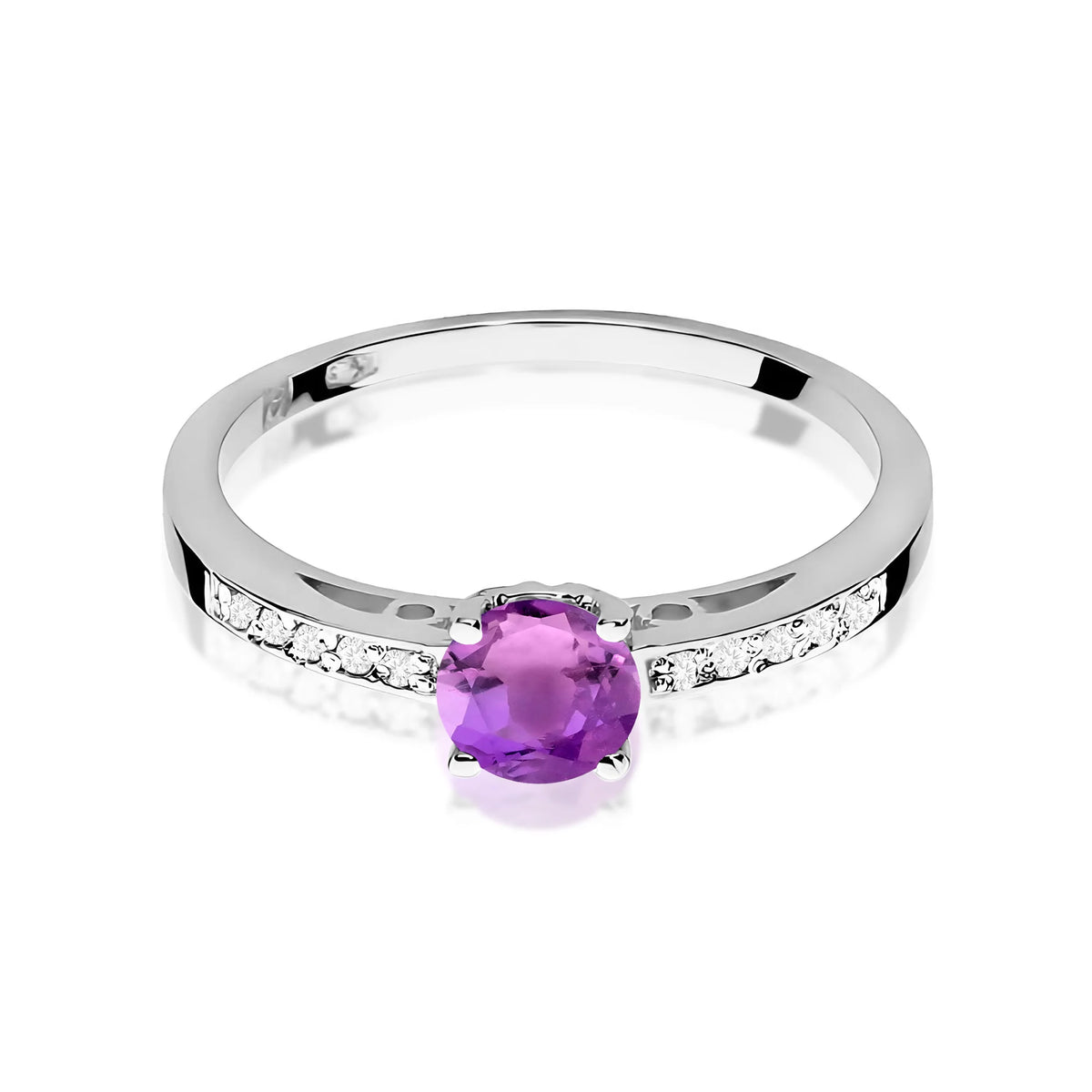 Ring mit diamantbesetzten Ringschultern aus 585er Weißgold mit 0,50 ct Amethyst und 0,05 ct Diamanten