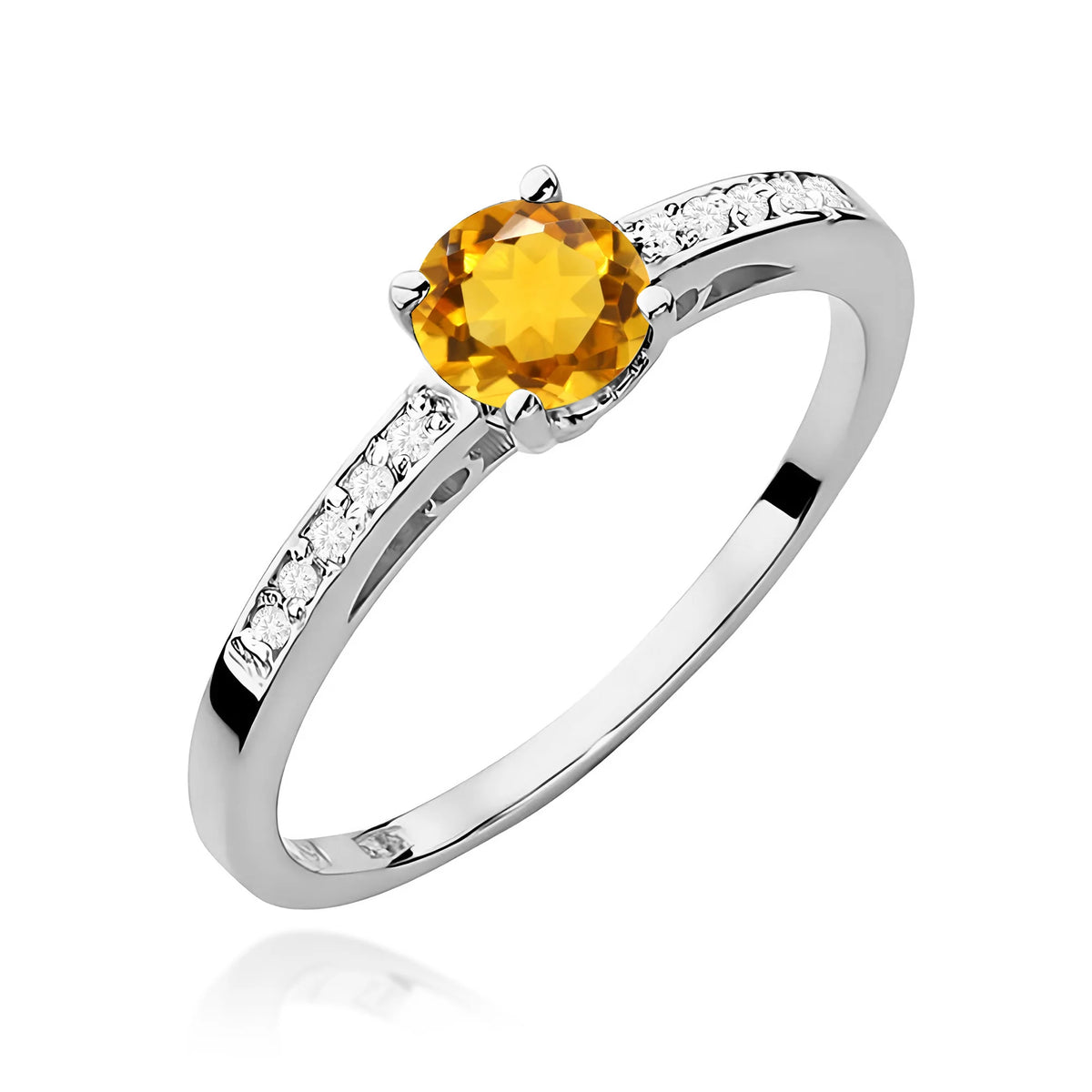 Weißgoldring mit 0,50 ct Citrin und 0,05 ct Diamanten