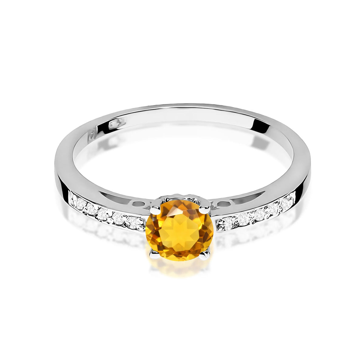 Weißgoldring mit 0,50 ct Citrin und 0,05 ct Diamanten