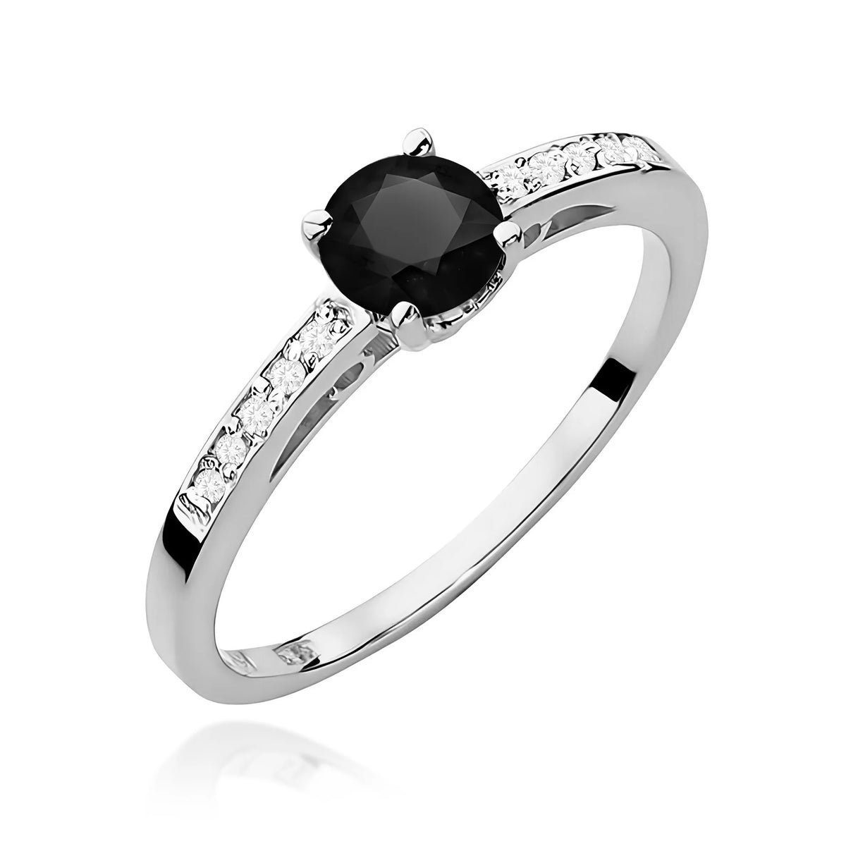 Ring mit diamantbesetzten Ringschultern aus 585er Weißgold mit schwarzen Diamanten 0,50 ct und Diamanten 0,05 ct