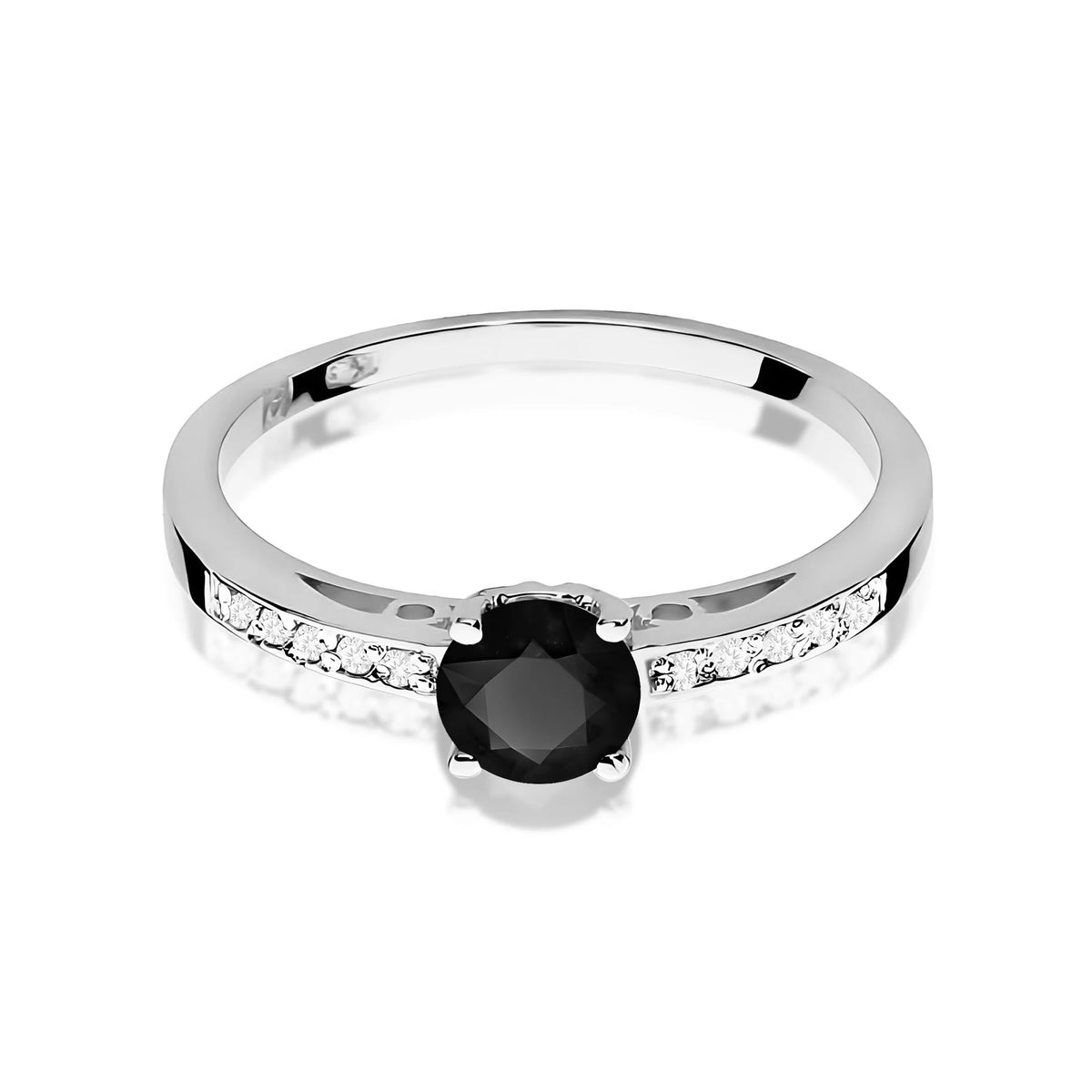Ring mit diamantbesetzten Ringschultern aus 585er Weißgold mit schwarzen Diamanten 0,50 ct und Diamanten 0,05 ct