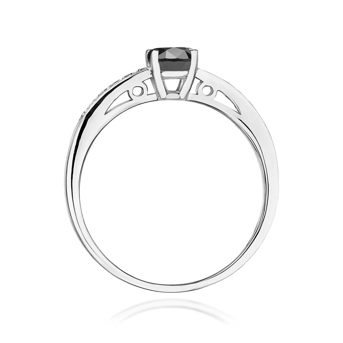Ring mit diamantbesetzten Ringschultern aus 585er Weißgold mit schwarzen Diamanten 0,50 ct und Diamanten 0,05 ct