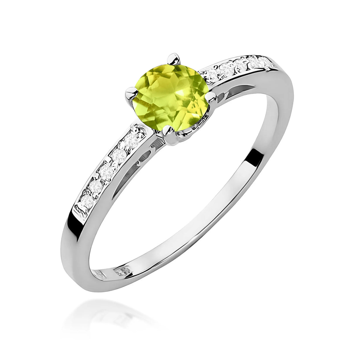 Ring aus Weißgold mit 0,60 ct Olivin und 0,05 ct Diamanten