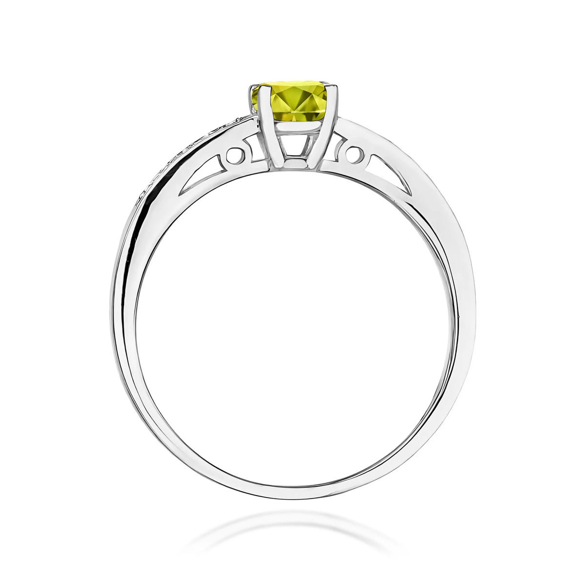Ring aus Weißgold mit 0,60 ct Olivin und 0,05 ct Diamanten