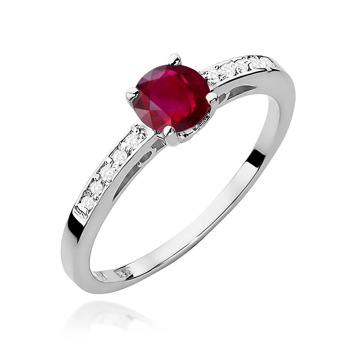 Ring aus Weißgold mit 0,60 ct Rubin und 0,05 ct Diamanten