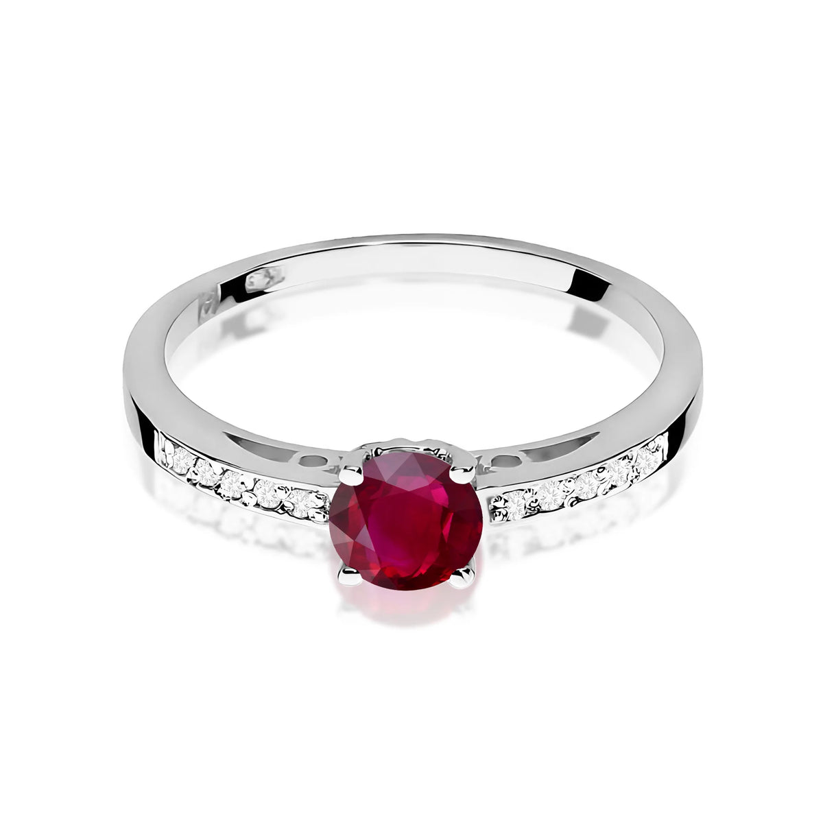Ring aus Weißgold mit 0,60 ct Rubin und 0,05 ct Diamanten