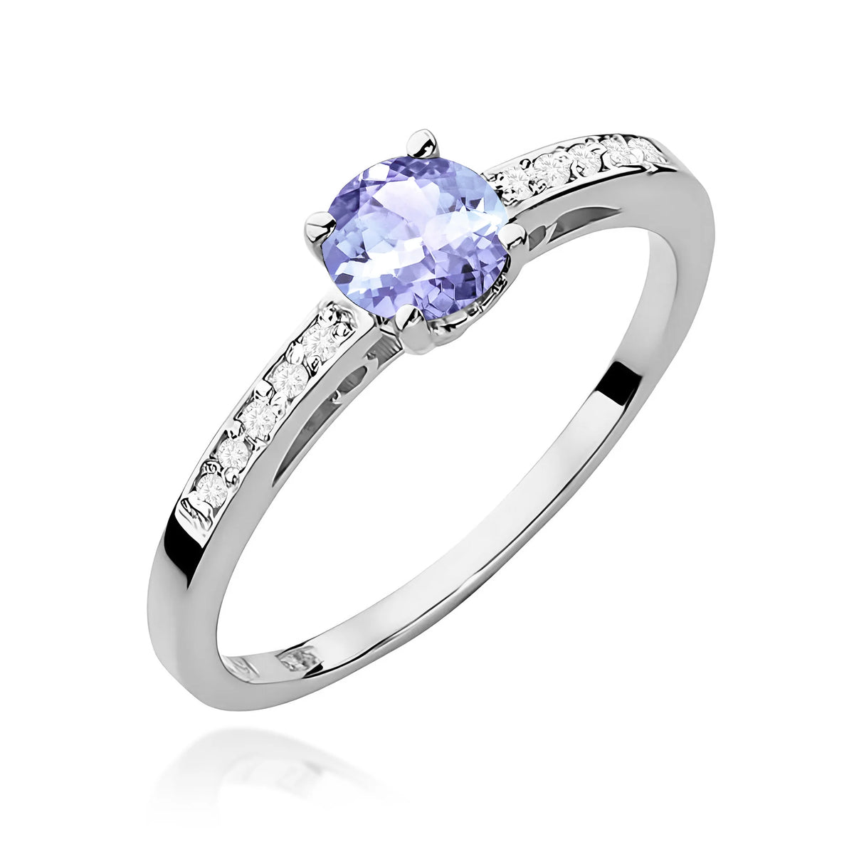 Ring mit diamantbesetzten Ringschultern aus 585er Weißgold mit 0,50 ct Tansanit und 0,05 ct Diamanten