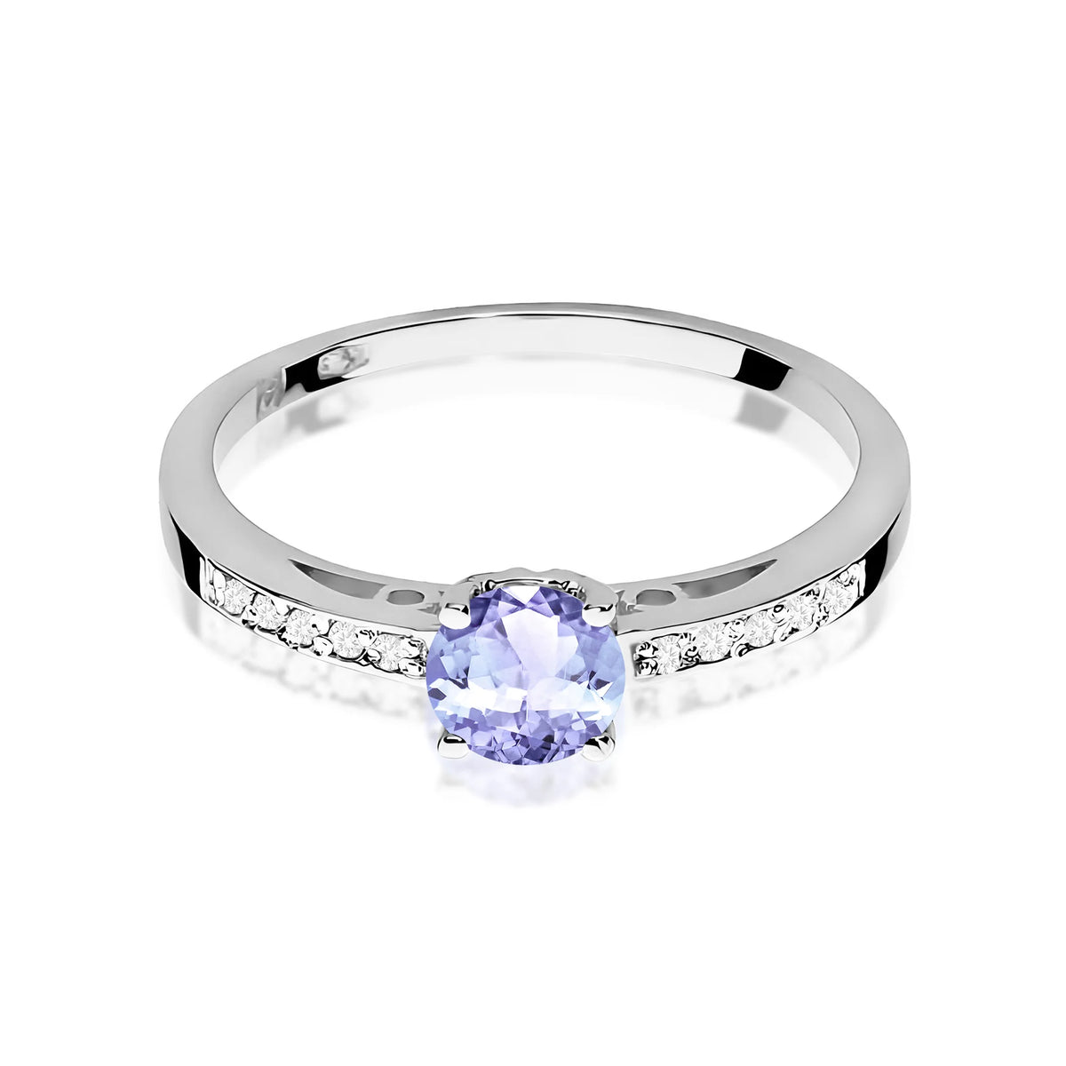 Ring mit diamantbesetzten Ringschultern aus 585er Weißgold mit 0,50 ct Tansanit und 0,05 ct Diamanten