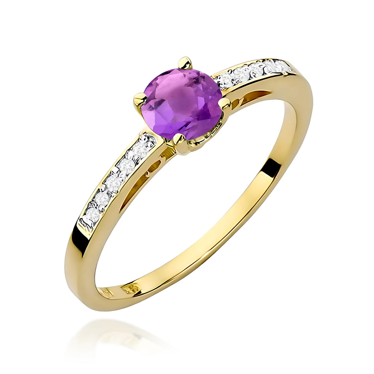 Ring mit diamantbesetzten Ringschultern aus 585er Gelbgold mit 0,50 ct Amethyst und 0,05 ct Diamanten