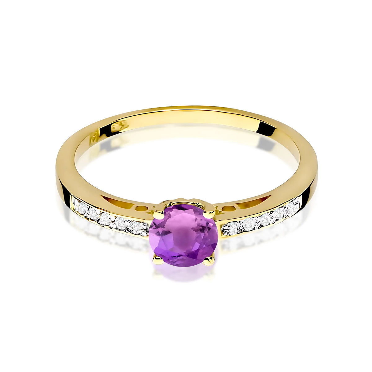 Ring mit diamantbesetzten Ringschultern aus 585er Gelbgold mit 0,50 ct Amethyst und 0,05 ct Diamanten