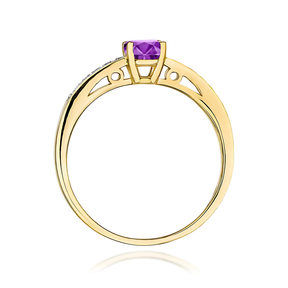 Ring mit diamantbesetzten Ringschultern aus 585er Gelbgold mit 0,50 ct Amethyst und 0,05 ct Diamanten