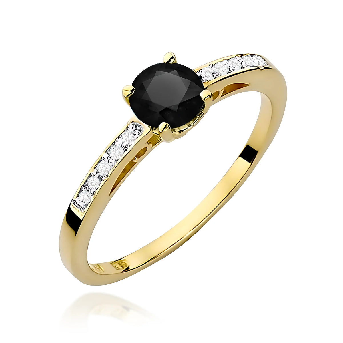 Ring mit diamantbesetzten Ringschultern aus 585er Gelbgold mit schwarzen Diamanten 0,50 ct und Diamanten 0,05 ct