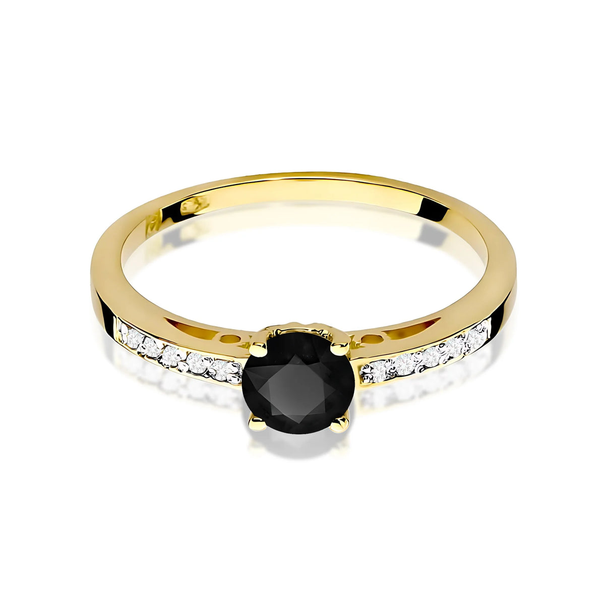 Ring mit diamantbesetzten Ringschultern aus 585er Gelbgold mit schwarzen Diamanten 0,50 ct und Diamanten 0,05 ct