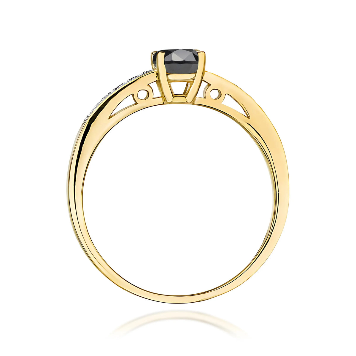 Ring mit diamantbesetzten Ringschultern aus 585er Gelbgold mit schwarzen Diamanten 0,50 ct und Diamanten 0,05 ct