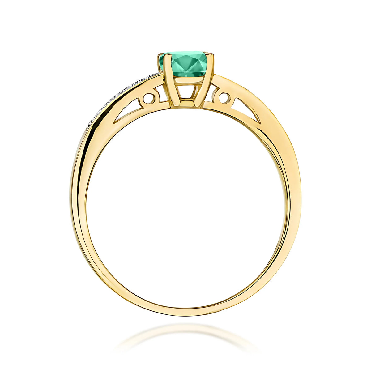 Ring mit diamantbesetzten Ringschultern aus 585er Gelbgold mit 0,50 ct Smaragd und 0,05 ct Diamanten