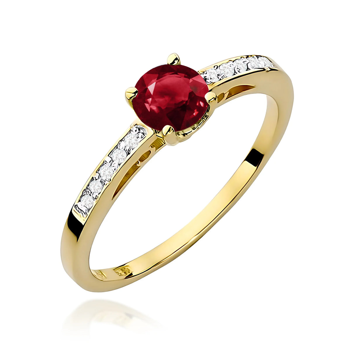 Goldring mit 0,60 ct Granat und 0,05 ct Diamanten