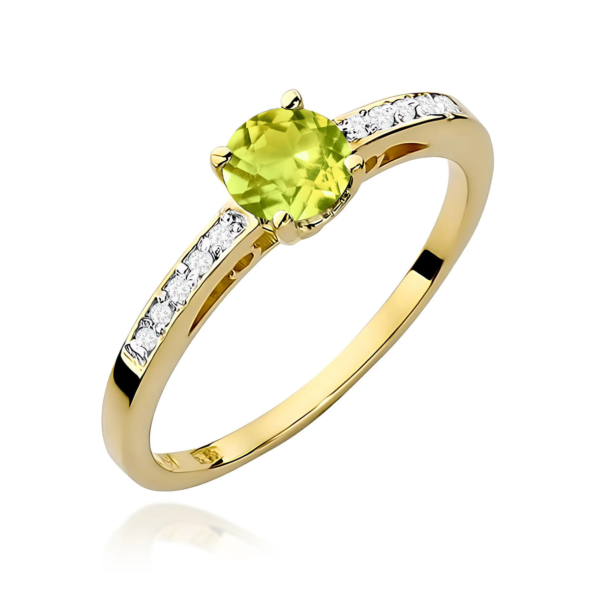 Goldring mit 0,60 ct Olivin und 0,05 ct Diamanten