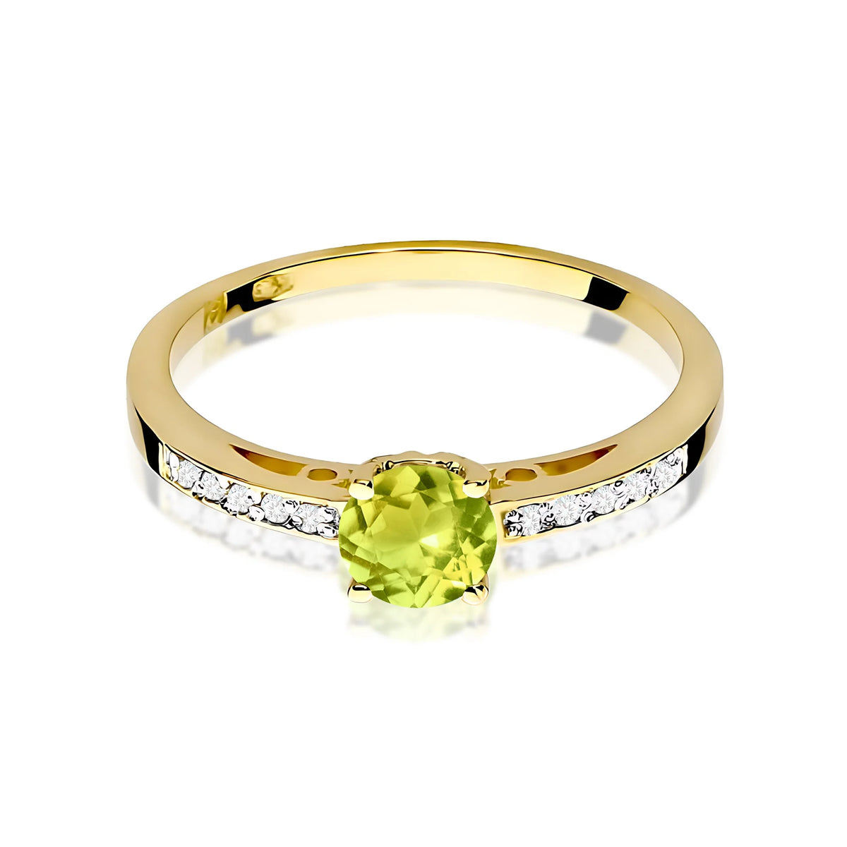 Goldring mit 0,60 ct Olivin und 0,05 ct Diamanten