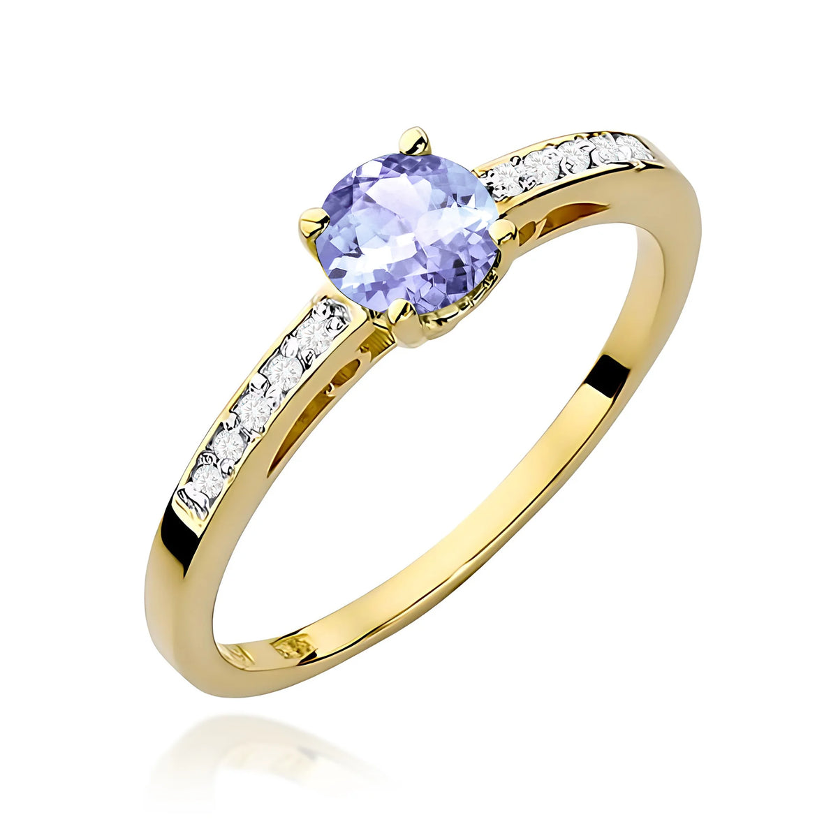 Ring mit diamantbesetzten Ringschultern aus 585er Gelbgold mit 0,50 ct Tansanit und 0,05 ct Diamanten