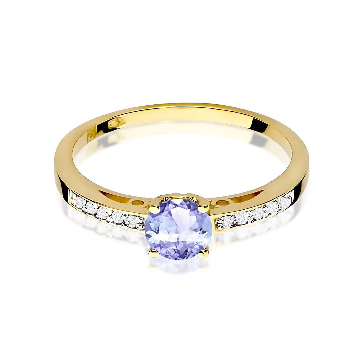 Ring mit diamantbesetzten Ringschultern aus 585er Gelbgold mit 0,50 ct Tansanit und 0,05 ct Diamanten