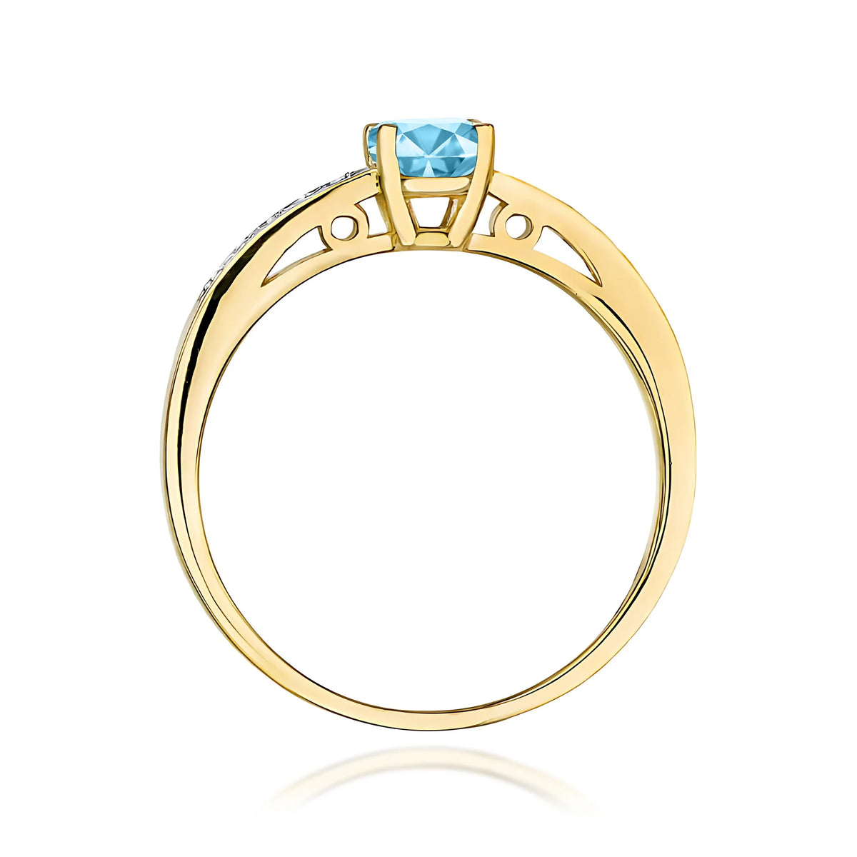 Ring mit diamantbesetzten Ringschultern aus 585er Gelbgold mit 0,50 ct Swiss-Blue-Topas und 0,05 ct Diamanten