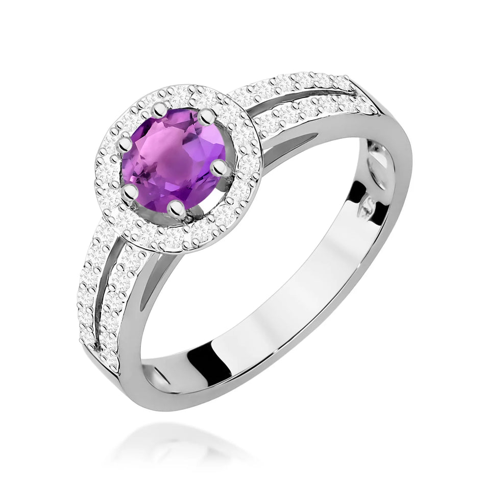 Weißgoldring mit 0,50ct Amethyst und 0,20ct Diamanten