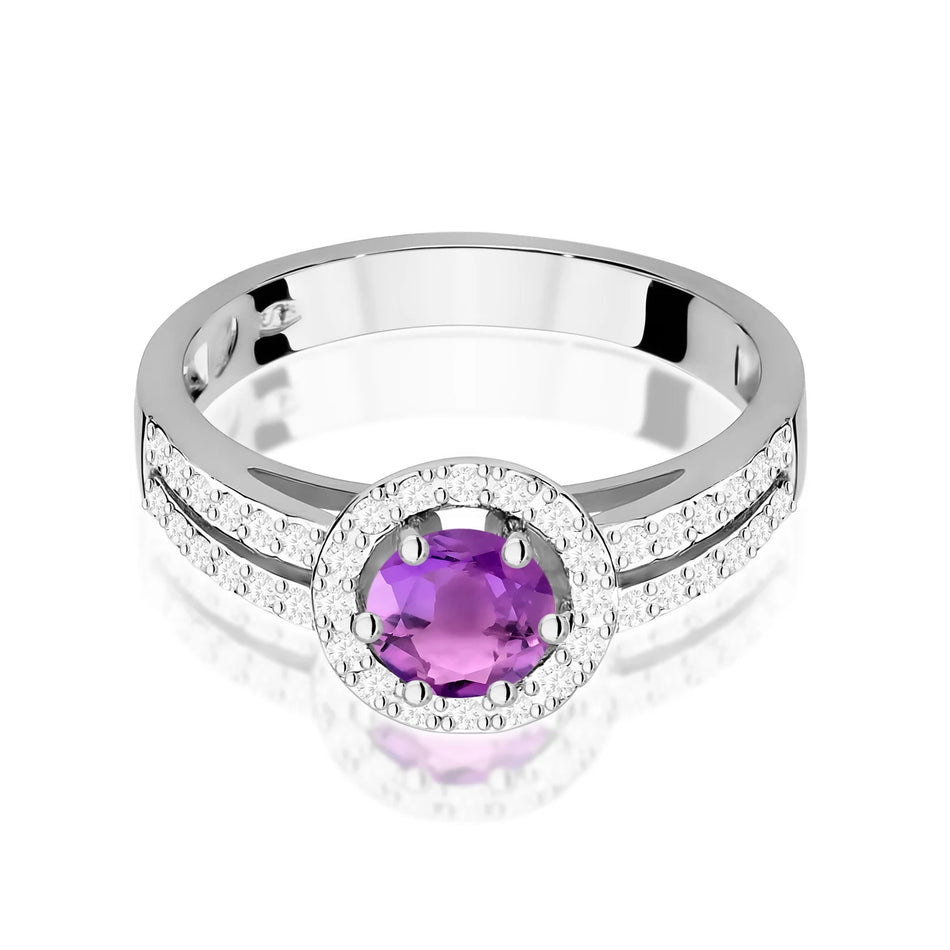 Weißgoldring mit 0,50ct Amethyst und 0,20ct Diamanten