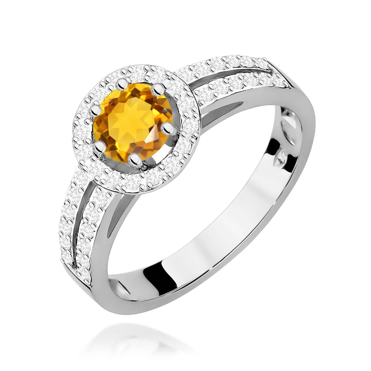 Weißgoldring mit 0,50 ct Citrin und 0,20 ct Diamanten