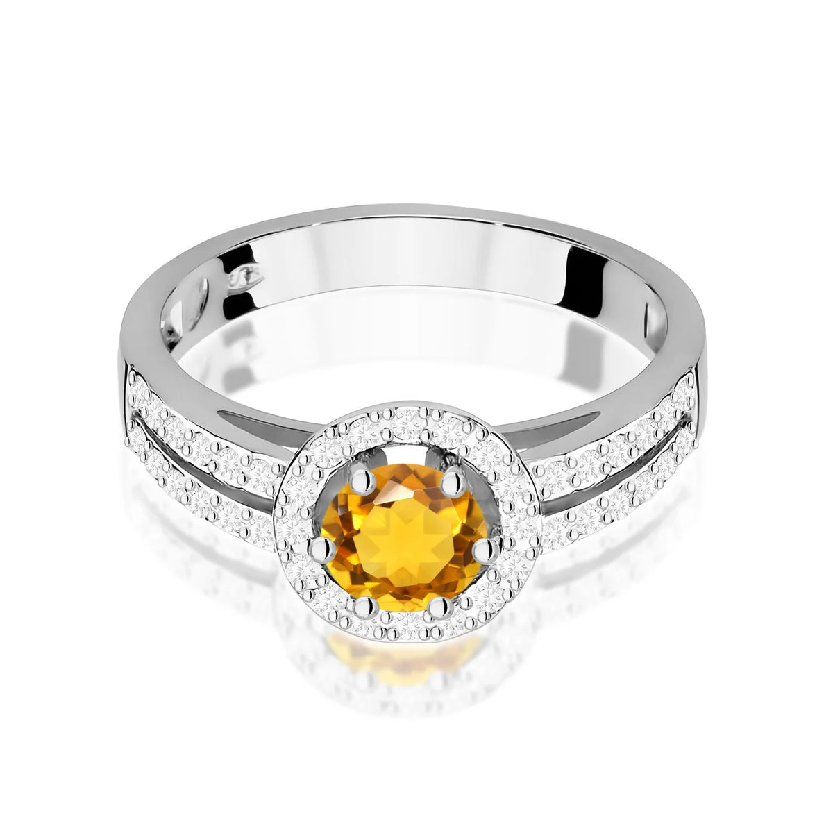 Weißgoldring mit 0,50 ct Citrin und 0,20 ct Diamanten