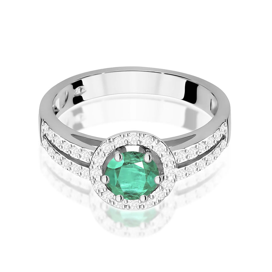 Weißgoldring mit 0,50 ct Smaragd und 0,20 ct Diamanten