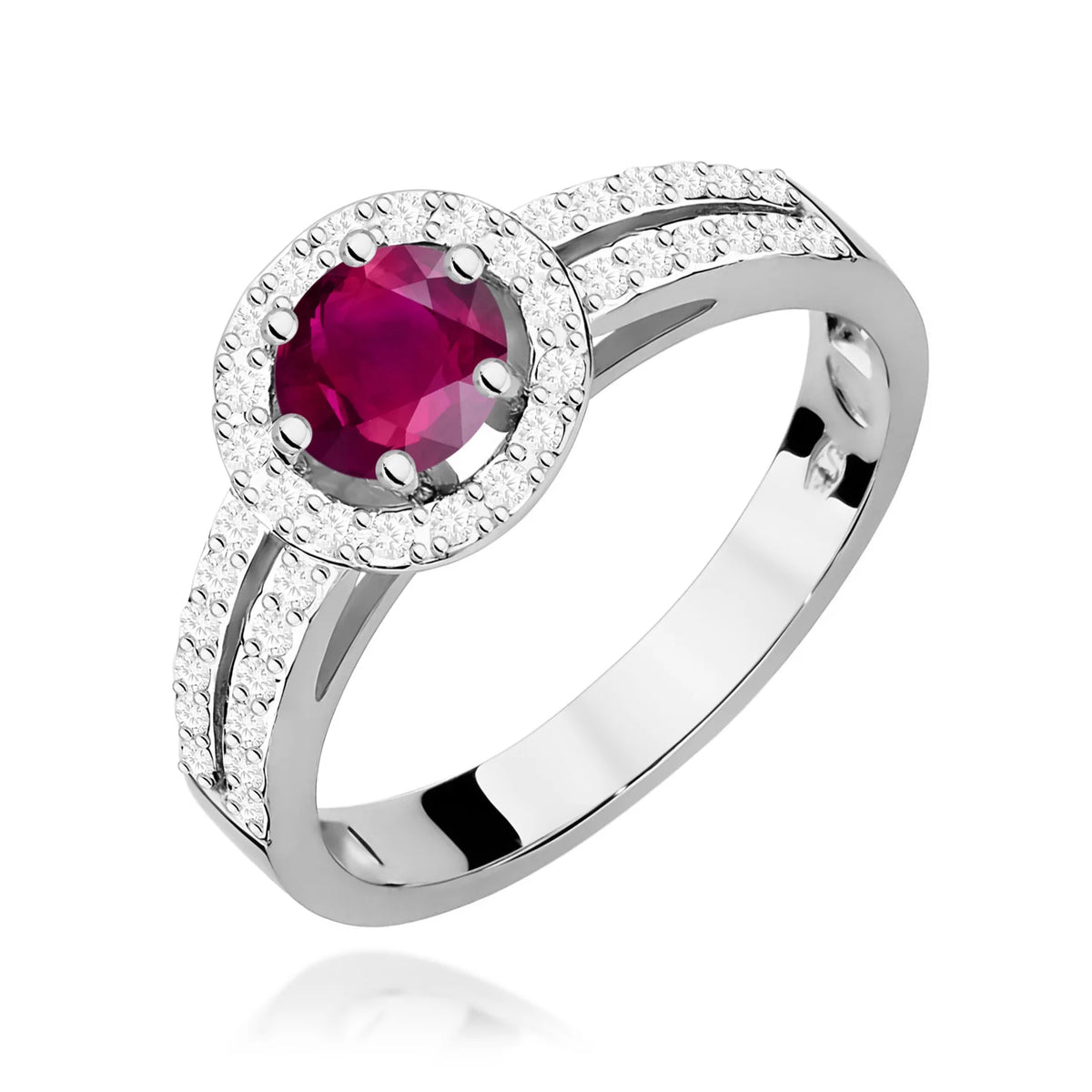 Ring aus Weißgold mit 0,60 ct Rhodolith und 0,20 ct Diamanten