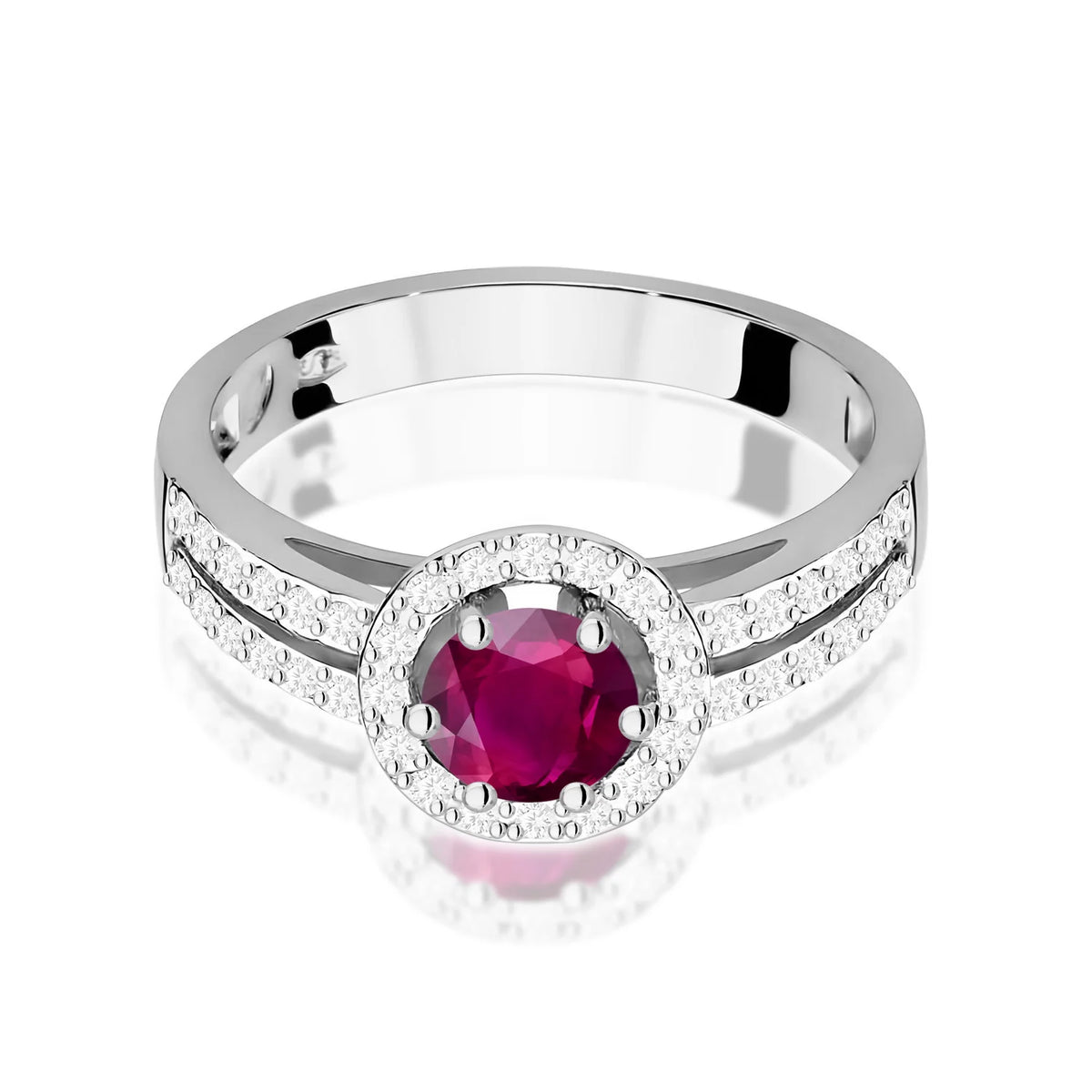Ring aus Weißgold mit 0,60 ct Rhodolith und 0,20 ct Diamanten