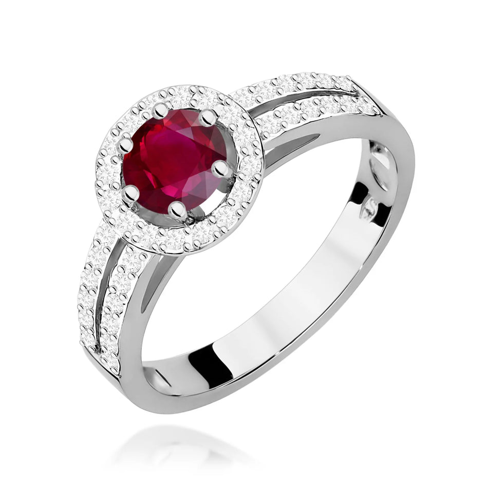 Ring aus Weißgold mit 0,60 ct Rubin und 0,20 ct Diamanten
