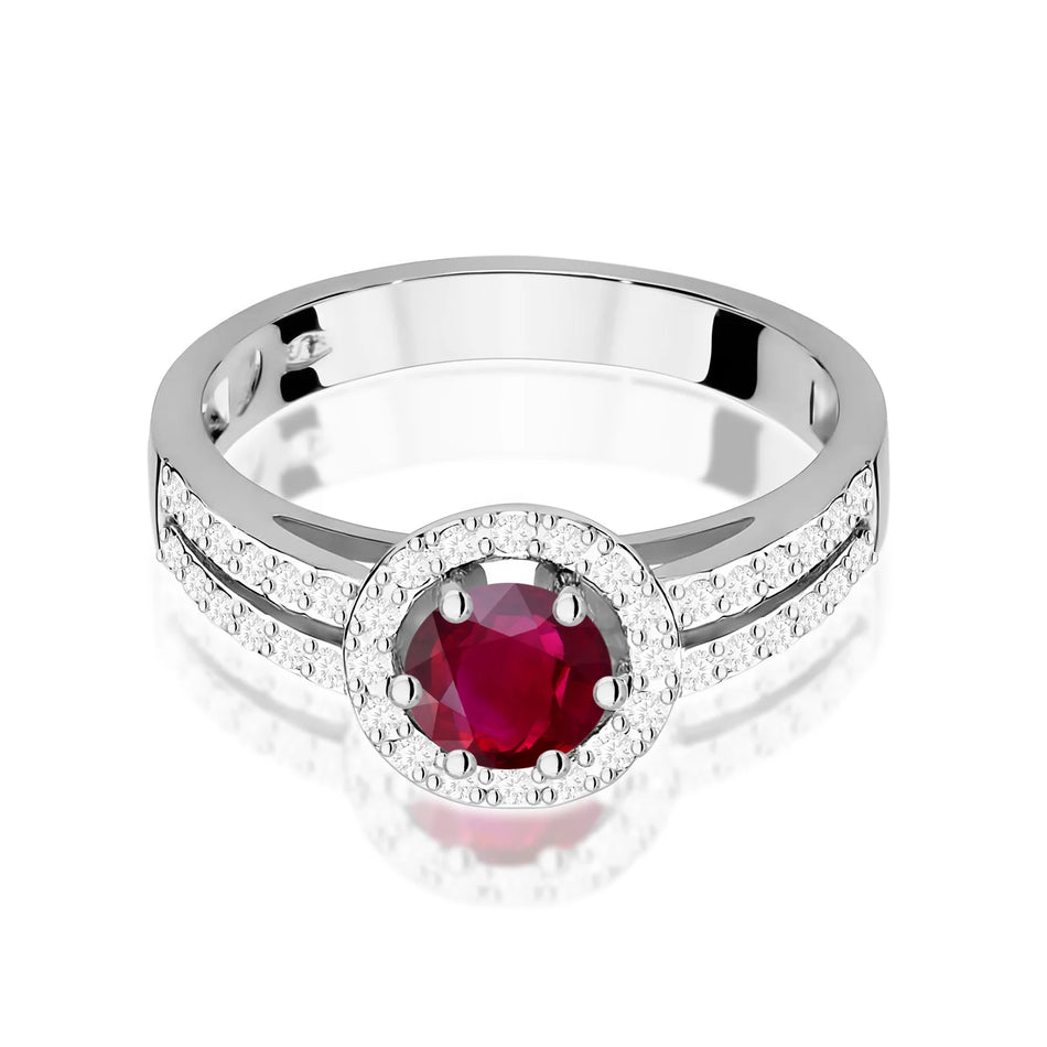 Ring aus Weißgold mit 0,60 ct Rubin und 0,20 ct Diamanten