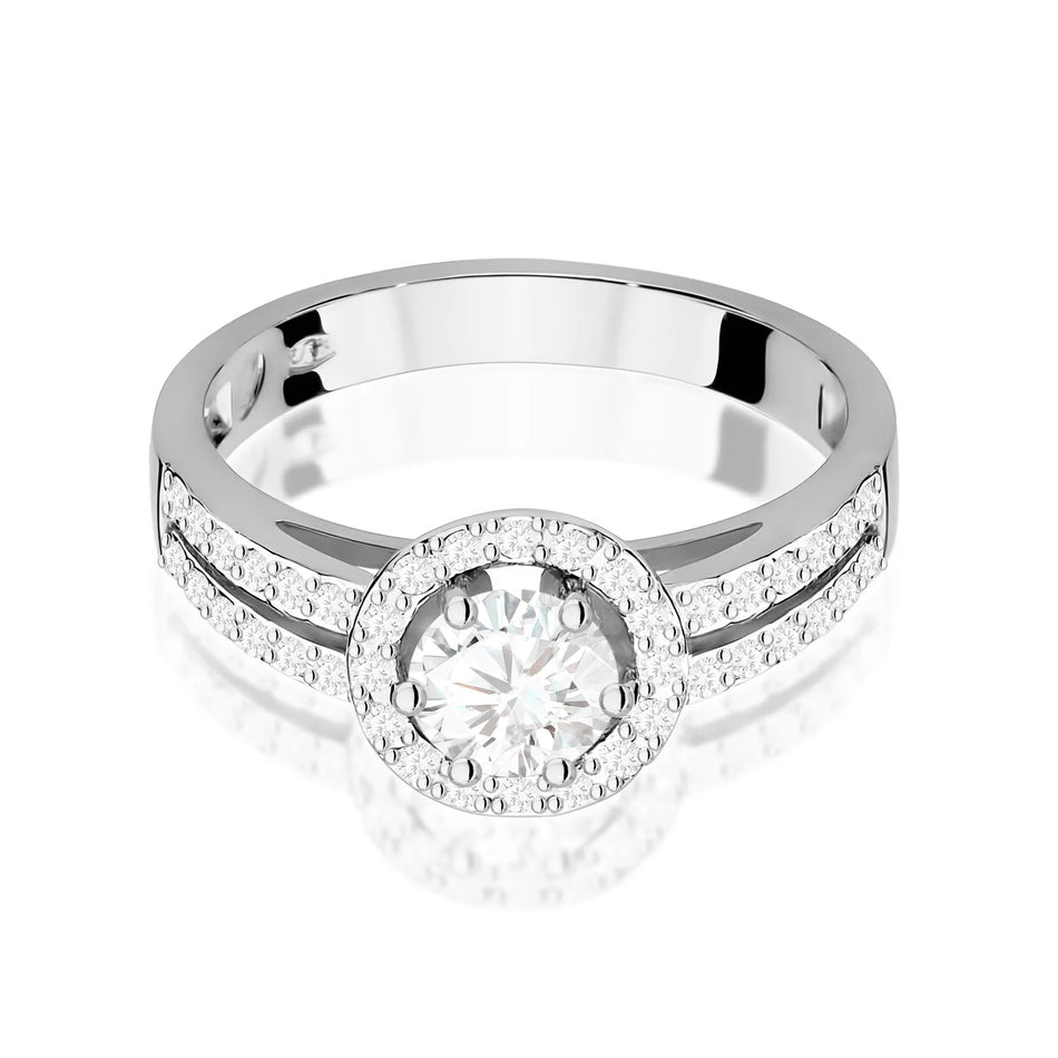 Ring aus Weißgold mit 0,60 ct weißem Saphir und 0,20 ct Diamanten