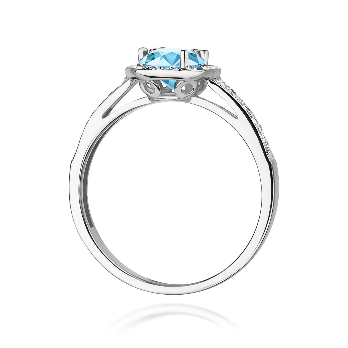 Halo-Pavé-Ring aus 585er Weißgold mit rundem Swiss-Blue-Topas 0,50 ct und Diamanten 0,20 ct