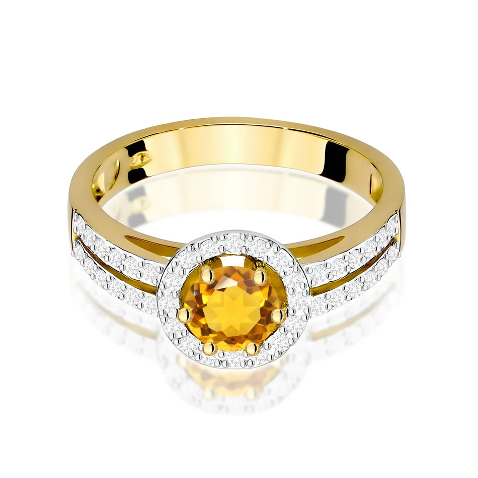 Goldring mit 0,50 ct Citrin und 0,20 ct Diamanten