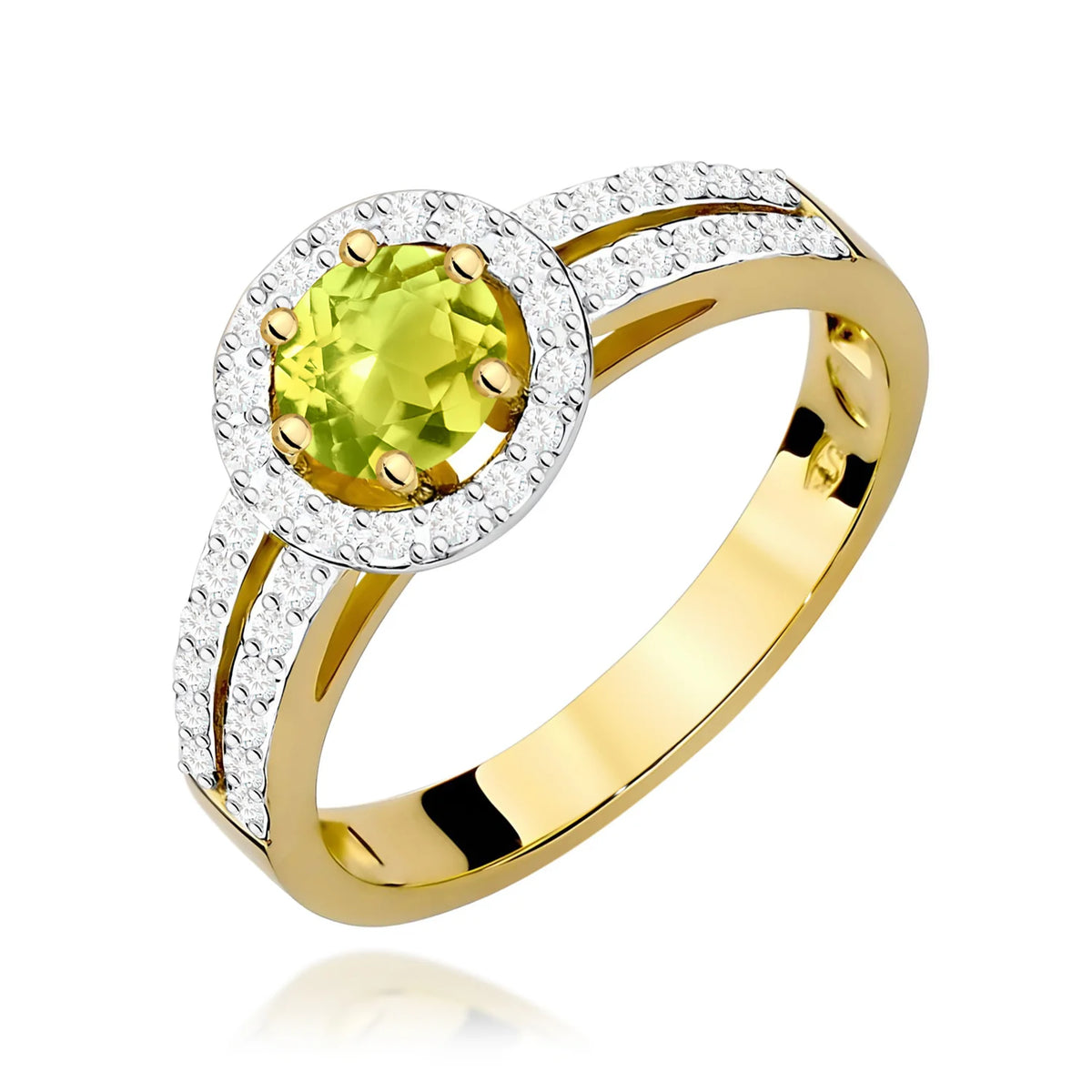 Goldring mit 0,60 ct Olivin und 0,20 ct Diamanten