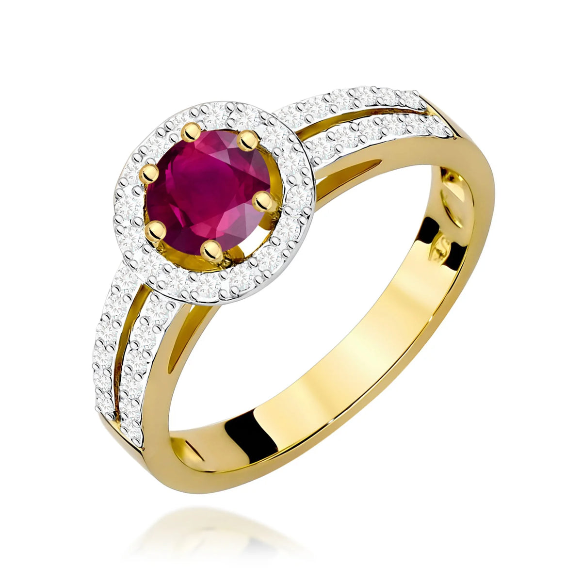 Goldring mit 0,60 ct Rhodolith und 0,20 ct Diamanten