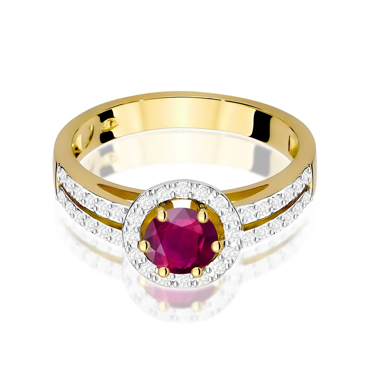 Goldring mit 0,60 ct Rhodolith und 0,20 ct Diamanten