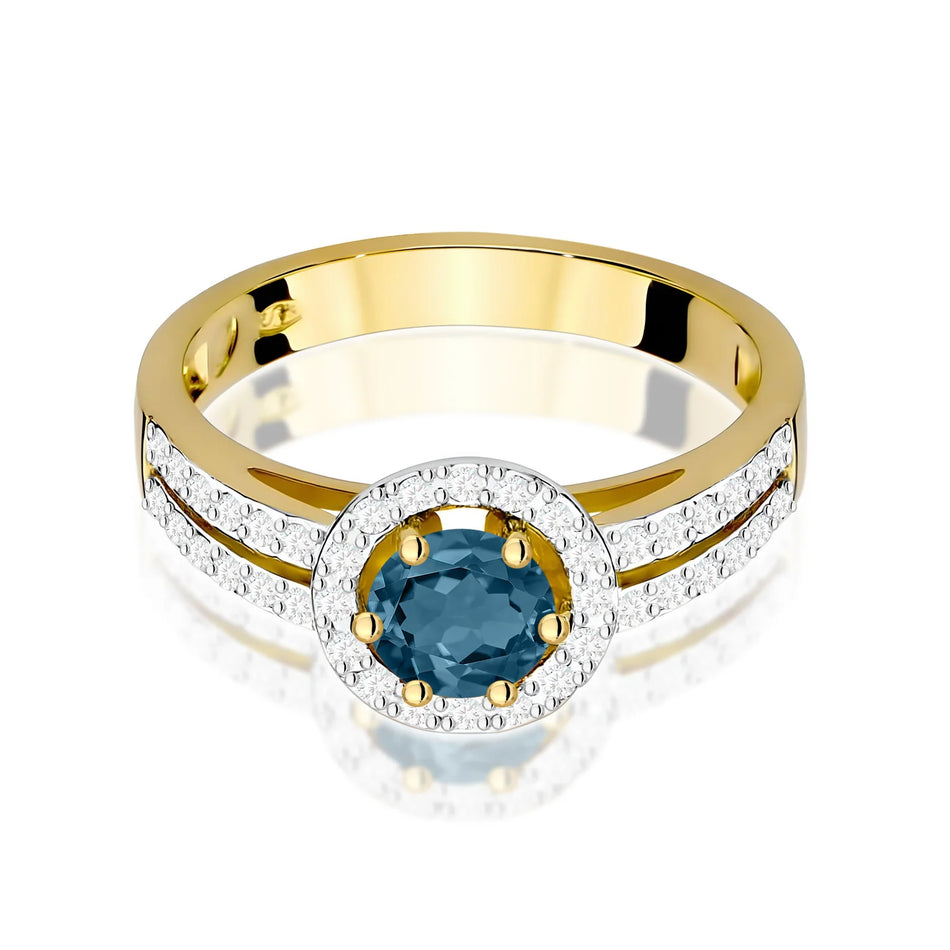 Goldring mit 0,50 ct London-Blau-Topas und 0,20 ct Diamanten